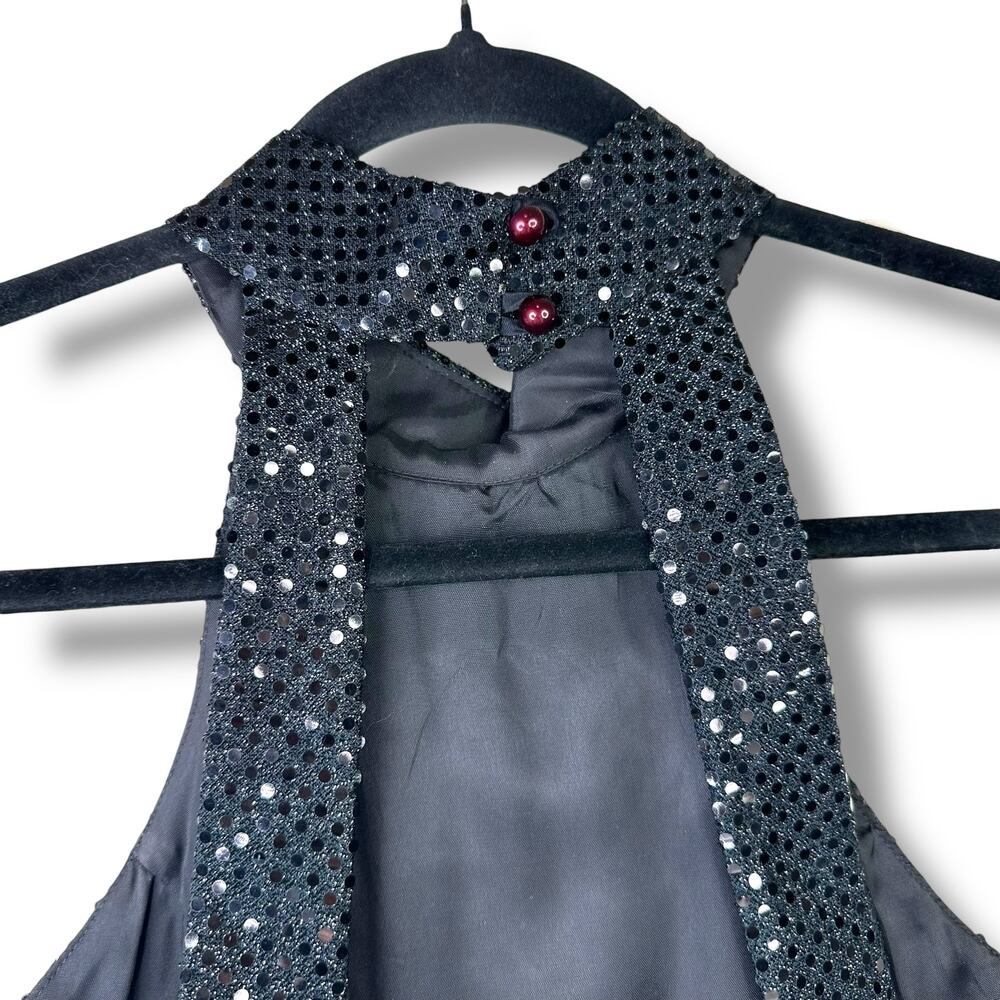 Vintage Roberta Midnight Black VTG Sequin Halter Open Back Sleeveless Maxi Gown - Picture 6 of 8